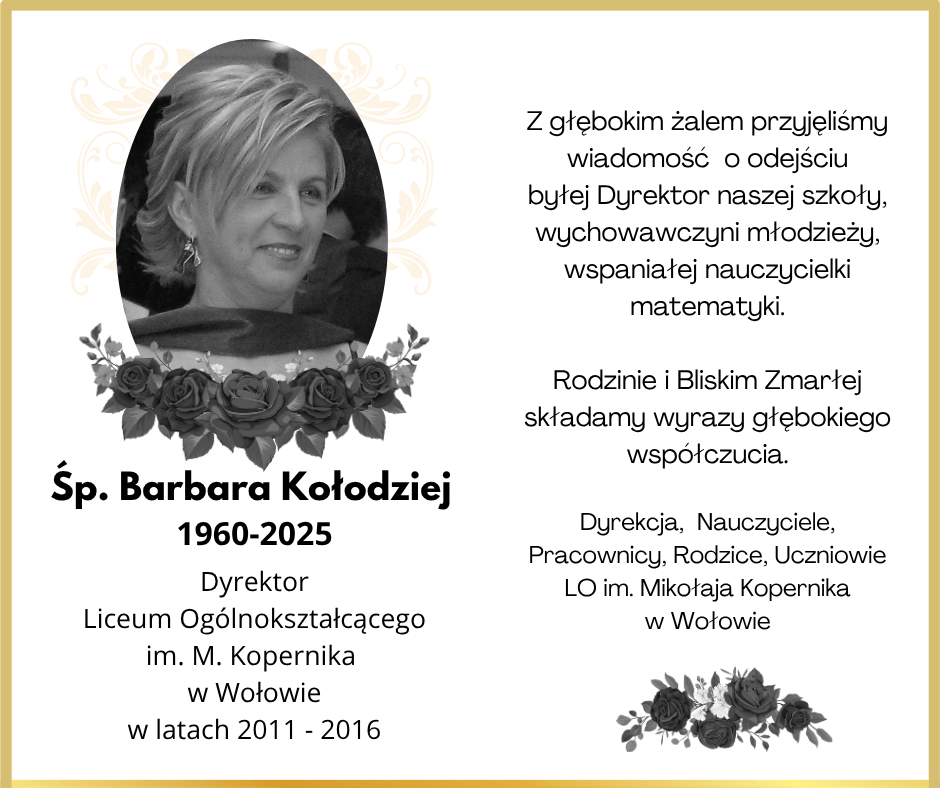 Kondolencje - informacja o śmierci byłej Dyrektor Szkoły