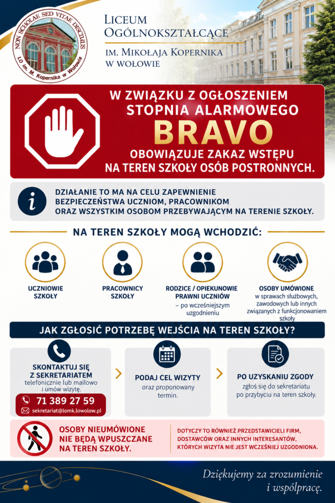 Informacja o stopniu alarmowym Bravo